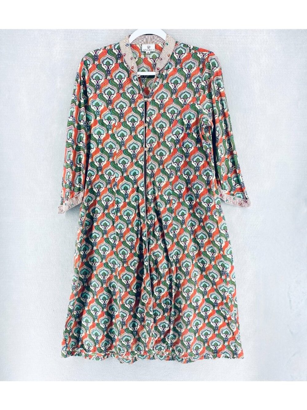 Anohki Artisan Dress Womens M Multicolor Button Front Maxi Abstract Boho